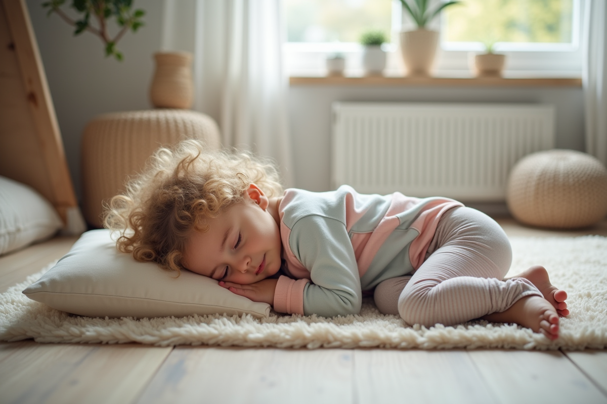 Jeune fille en sieste dans un espace de jeu scandinave