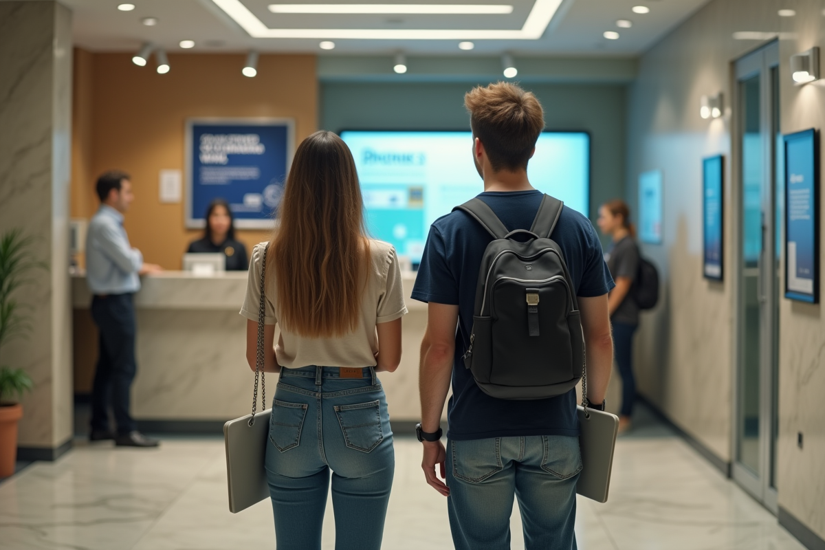 Jeune couple discutant avec un conseiller bancaire